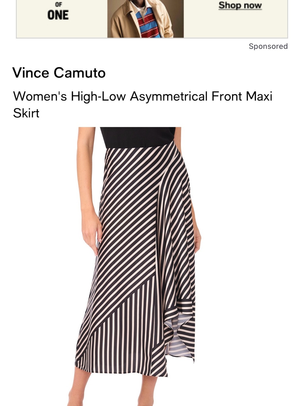 Vince Camuto Black and Cream Diagonal Stripe High-Low Maxi Skirt